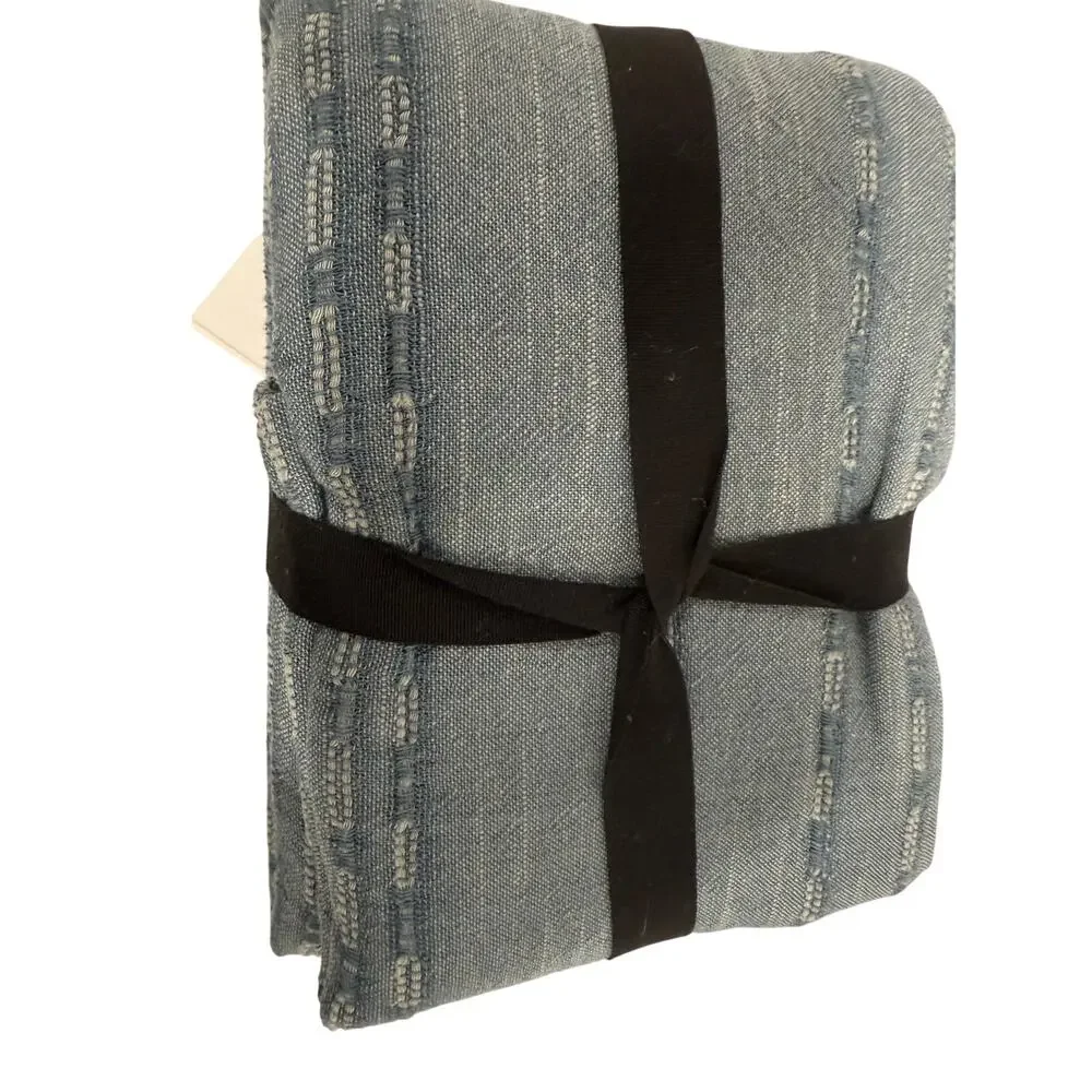 West Elm Reese Linen Cotton Standard Sham Denim Blue Textured Modern Minimalist